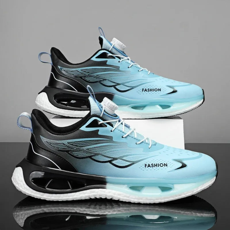 Men's low-top rotating button sneaker in light blue mesh with white rubber MD TPU sole