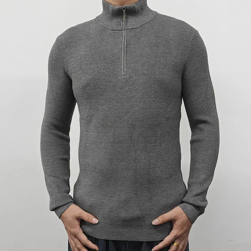 Men's American-style half-turtleneck zipper sweater in cotton blend fabric