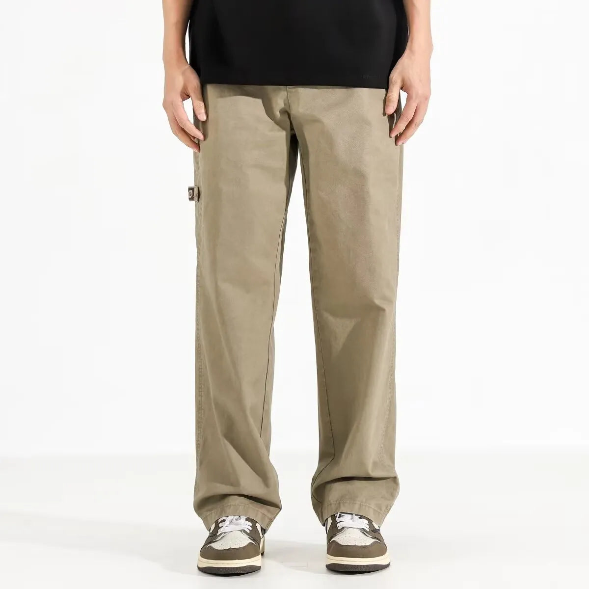 All-match loose wide-leg drawstring trousers in black and khaki for teenagers