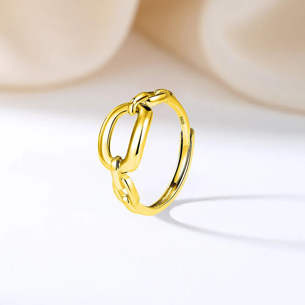 High-grade S925 openning silver ring with adjustable opening, unisex geometric design, white gold colour