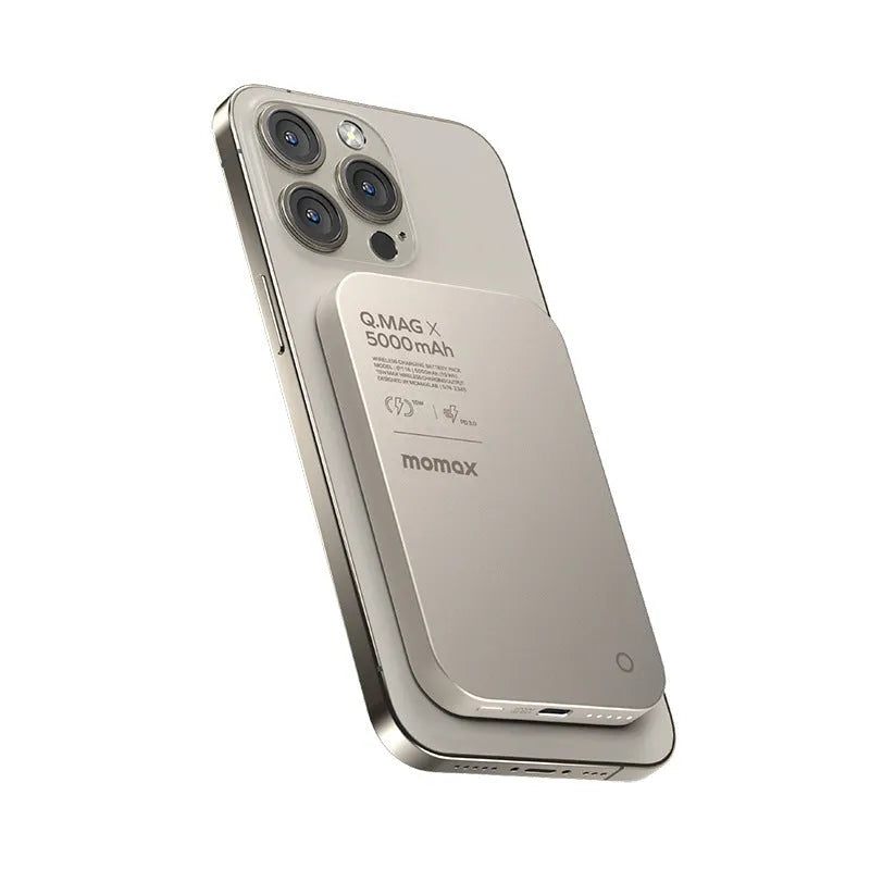 Magnetic wireless alloy power bank in titanium or black colour with creative design