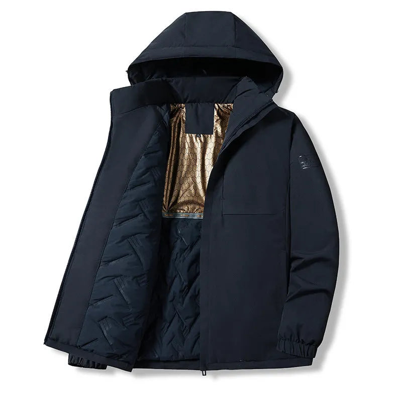 Autumn winter outdoor waterproof jacket with temperature sensing technology in polyester material