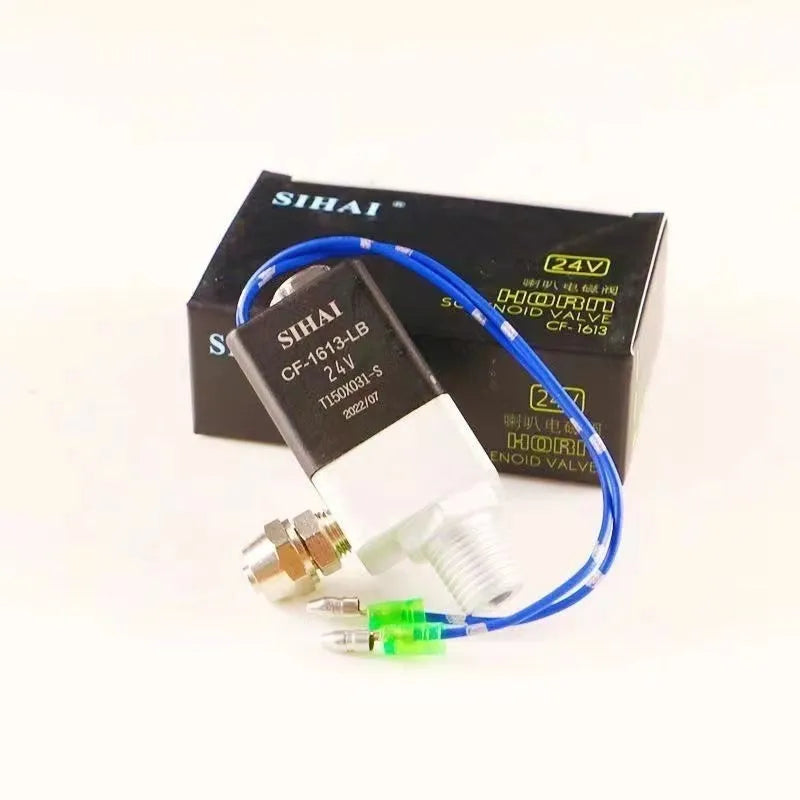 Black dual-trumpet air horn and compressor kit for 12V and 24V vehicles