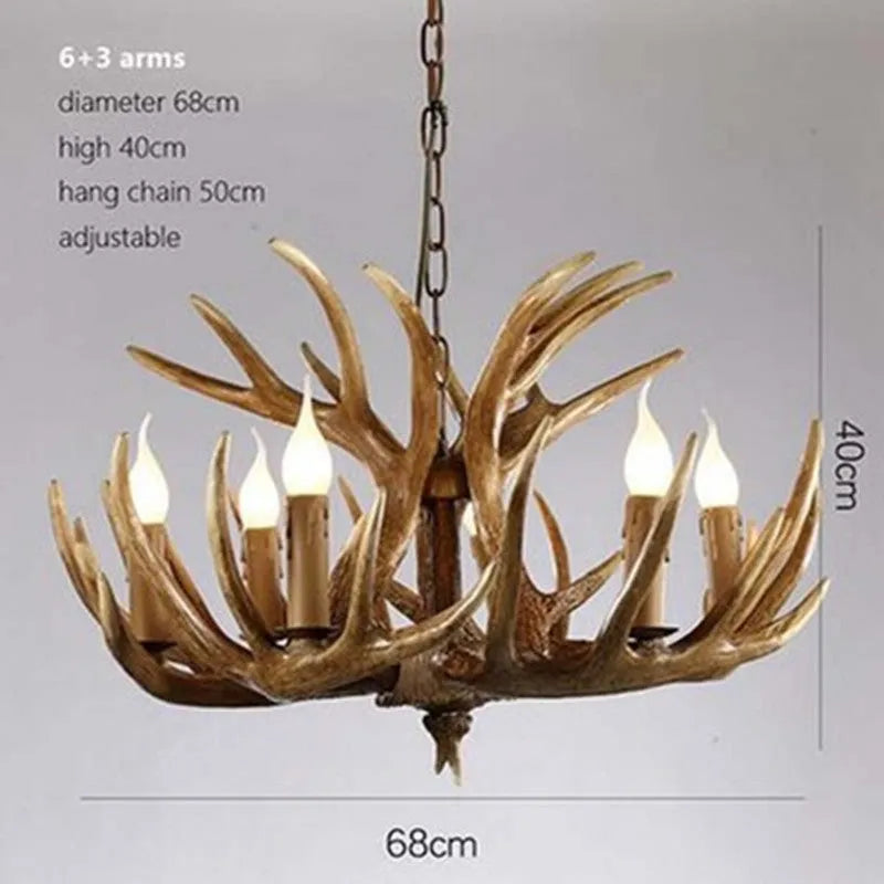Nordic retro antlers chandelier pendant light with ABS shade, Brown 4 Heads option