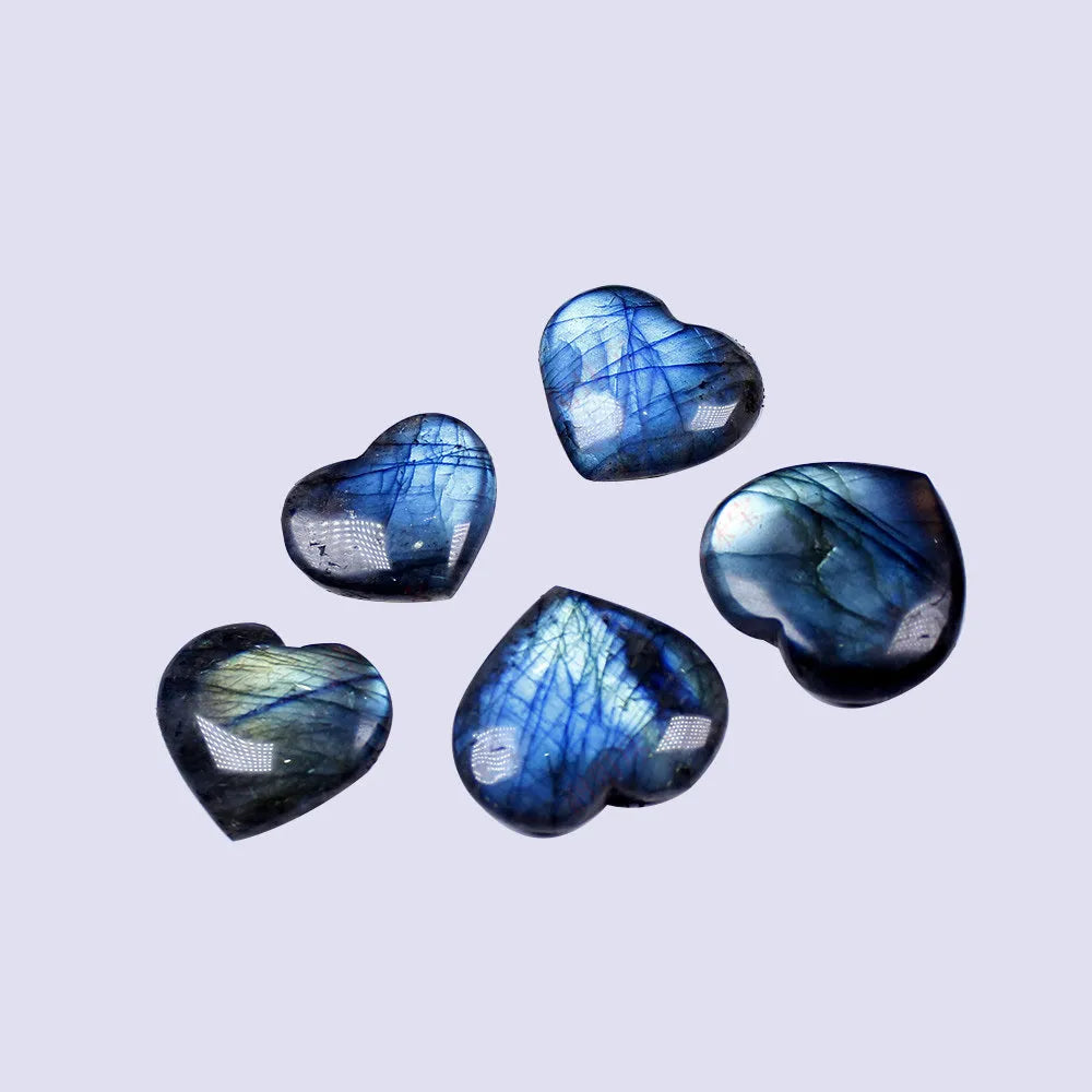 Natural feldspar crystal heart pendant with a handle design in ocean blue and moonlight colours.