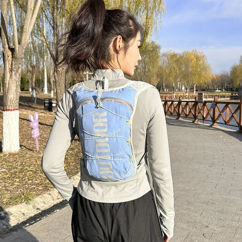 Multi-functional sports vest backpack for women in black with 5L nylon construction