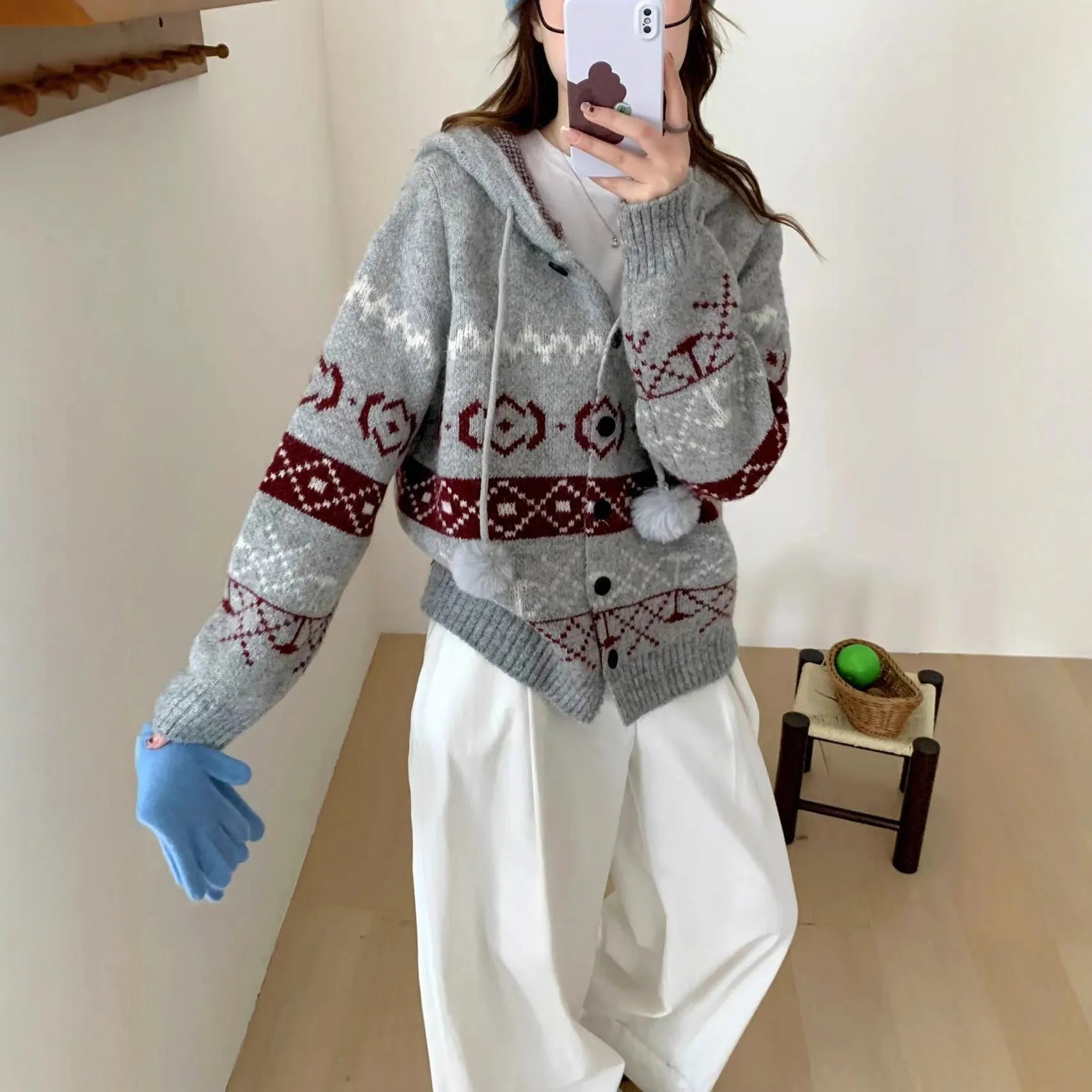Milky white plus size women's coat with geometric brocade pattern and loose fit.
