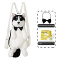 Husky plush simulation bag toy with blue plaid scarf in gift box packaging