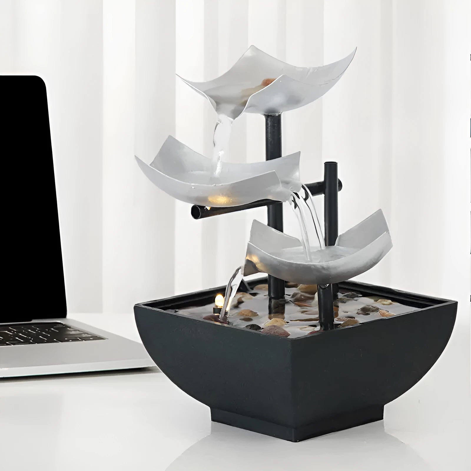 Modern minimalist desktop water fountain ornament in JR001 colour with alloy and plastic construction