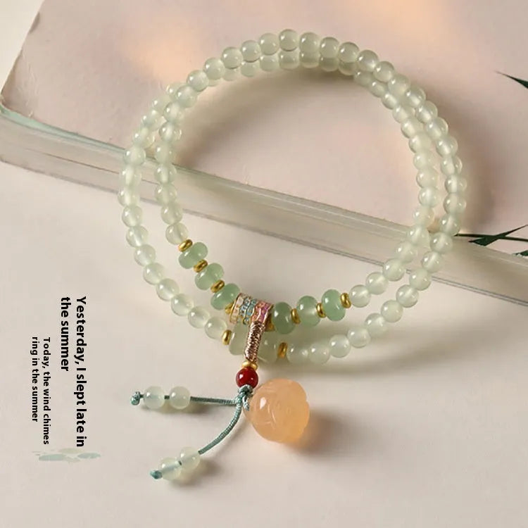 New Chinese Style Beaded Lucky Bamboo Bracelet Sapphire Glaze 4mm glass beads women