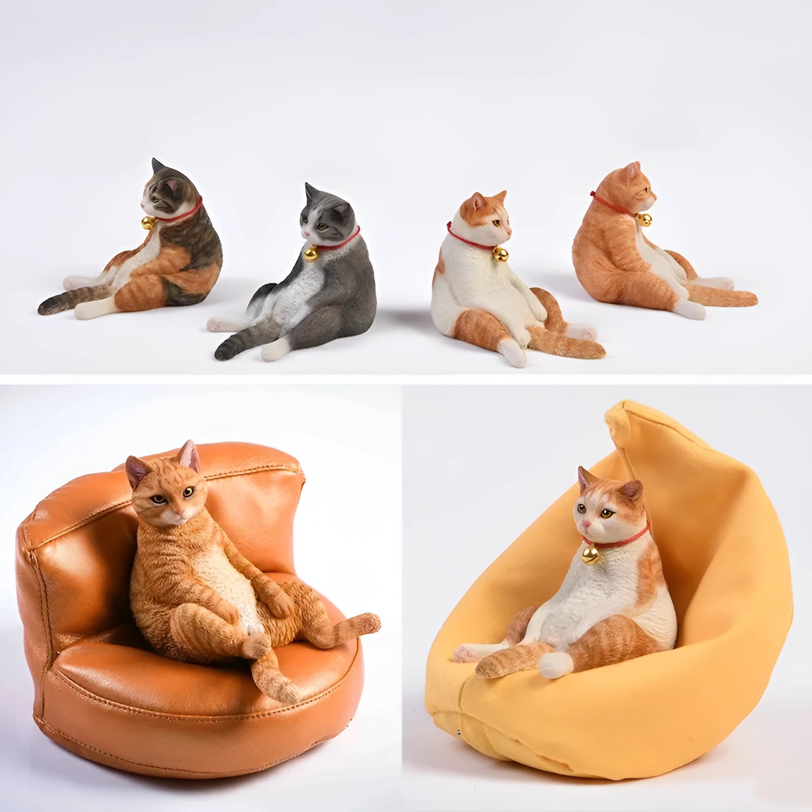 Small lazy cat figurine with miniature sofa car dashboard ornament