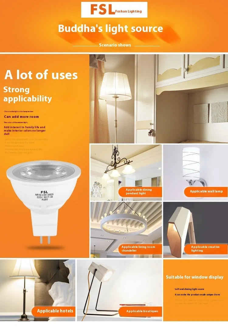 MR16 GU5.3 LED cup spotlight, 50mm diameter, 5W, 220V or 12V, available in 6500K, 4000K and 3000K