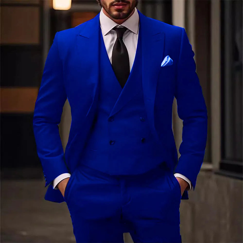 Plus size three-piece cotton blend suit set with blazer, vest and trousers for banquet or business wear