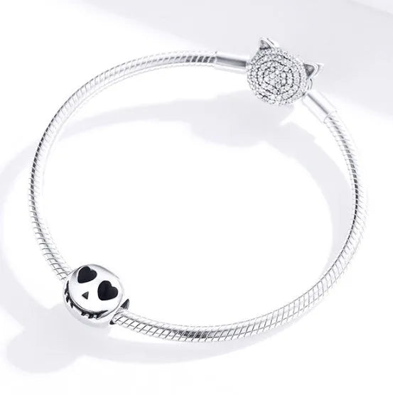 Halloween S925 silver bead grimace doll ghost face, 1cm height and width, picture colour
