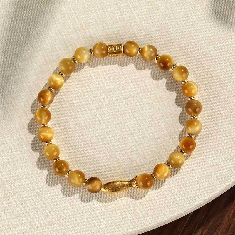 Yellow tiger eye small fish beaded bracelet for women with handcrafted manual processing