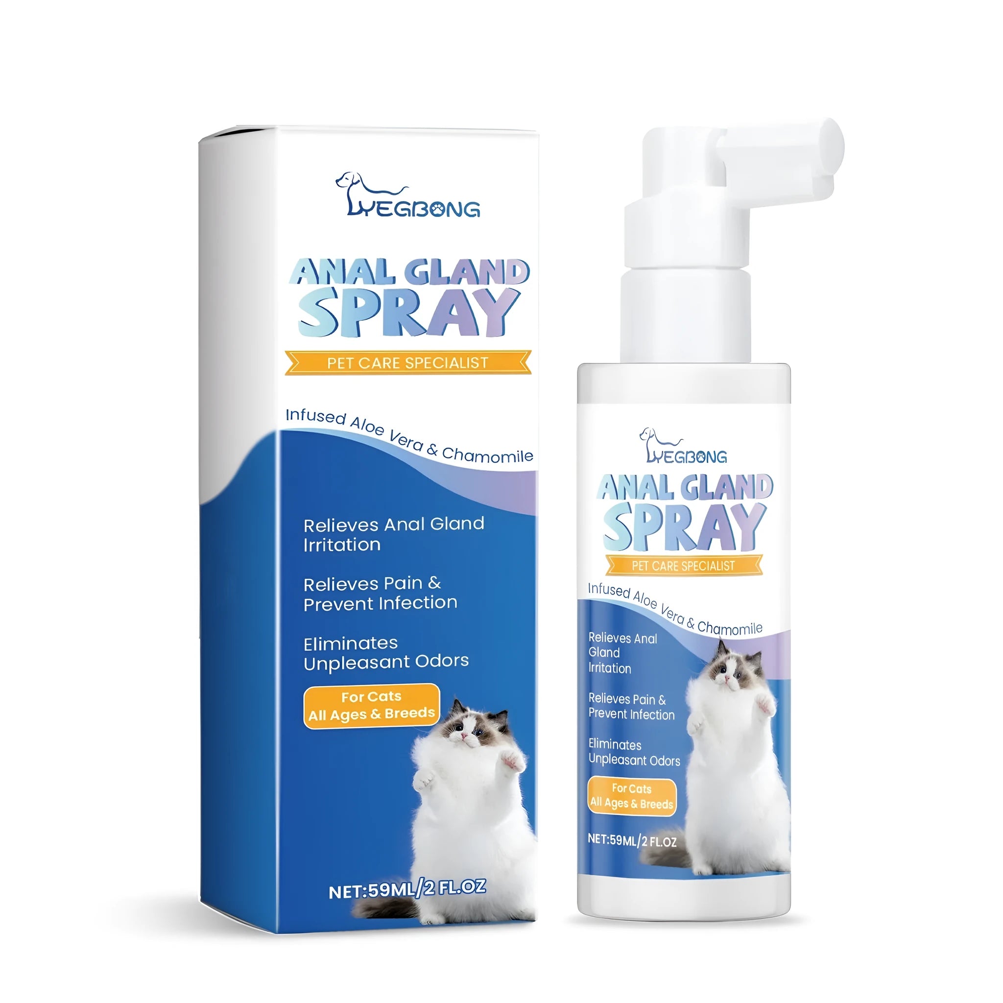 59ml cat odour eliminator spray bottle measuring 3.8cm by 12.7cm