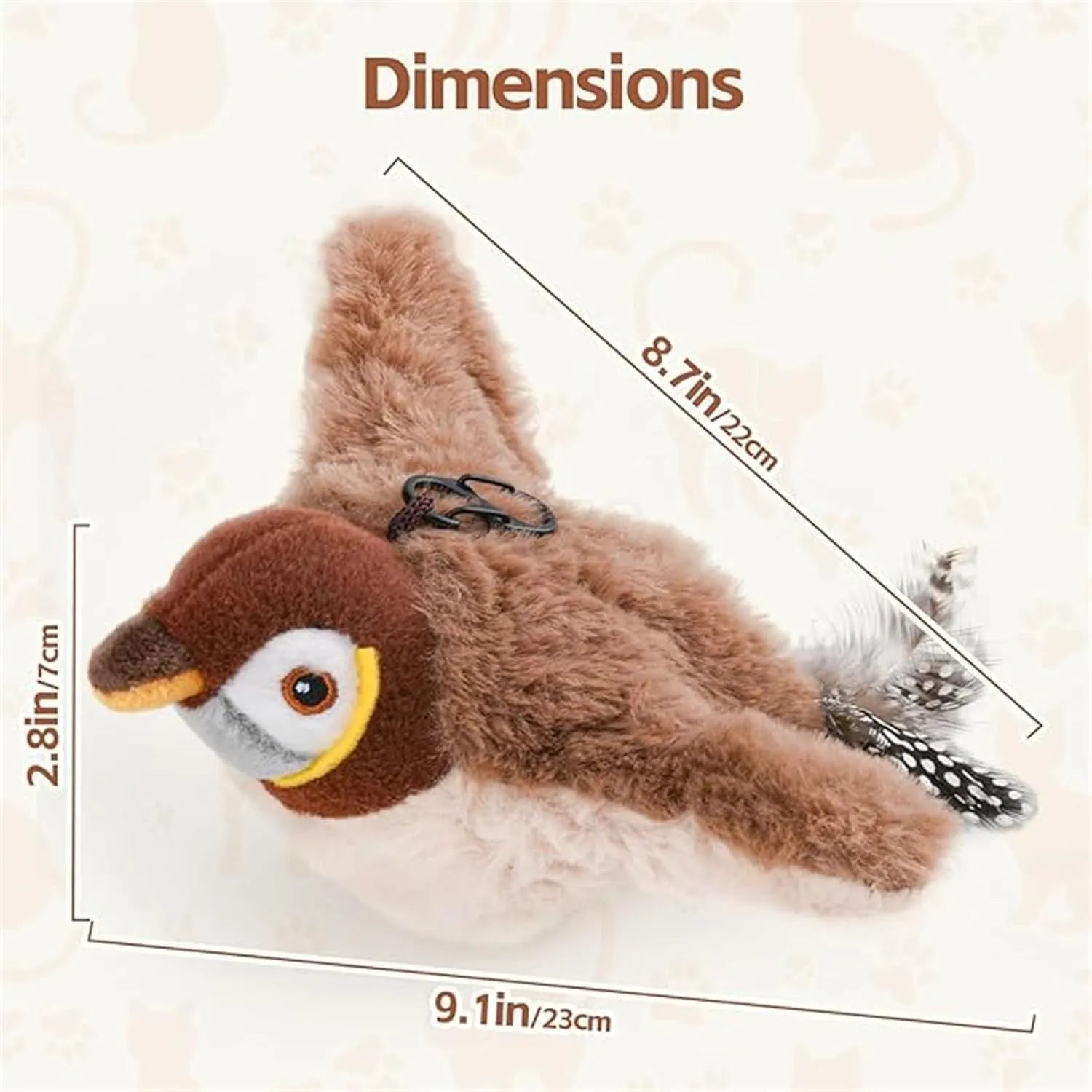 Interactive flapping chirping bird cat toy with feather tail for indoor bored cats