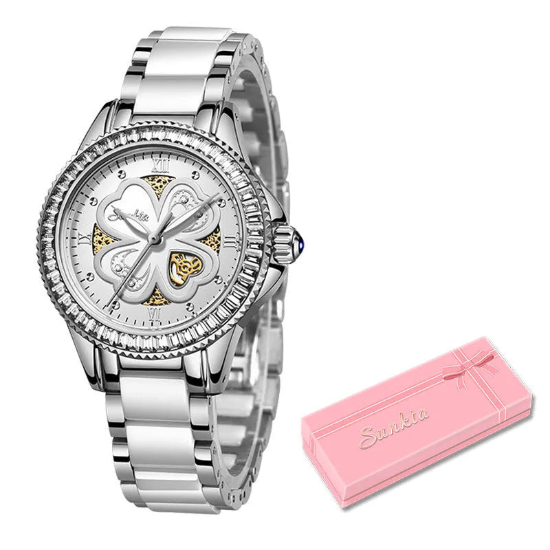 Women's quartz watch with round dial, stainless steel strap, 33mm size, 30m water resistance