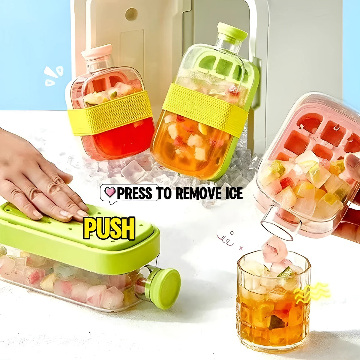 One-click moulding cooling cup with straw, 500ml or 800ml, PP, white green or pink