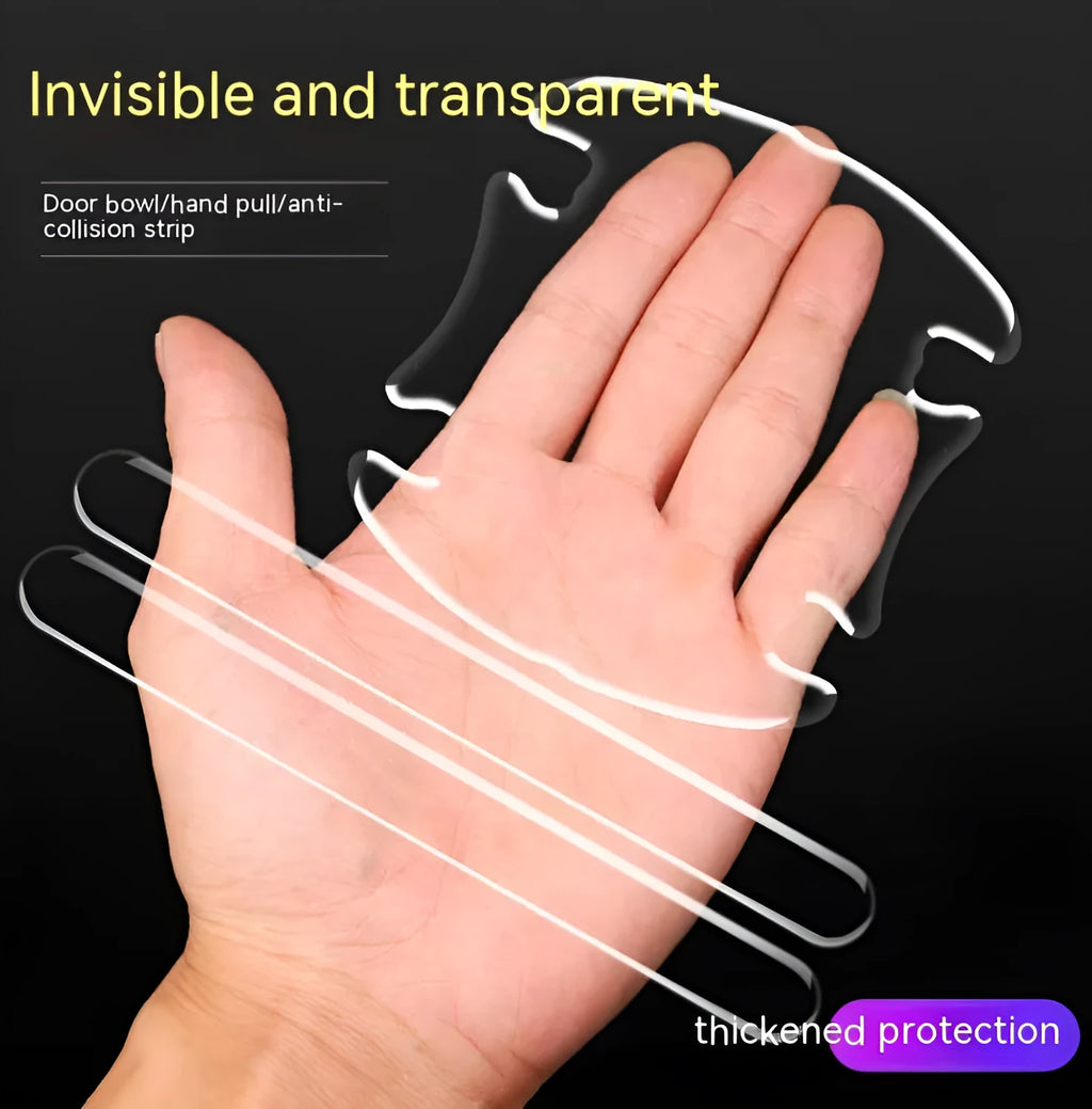 Transparent car door handle protection stickers shown on vehicle door handle