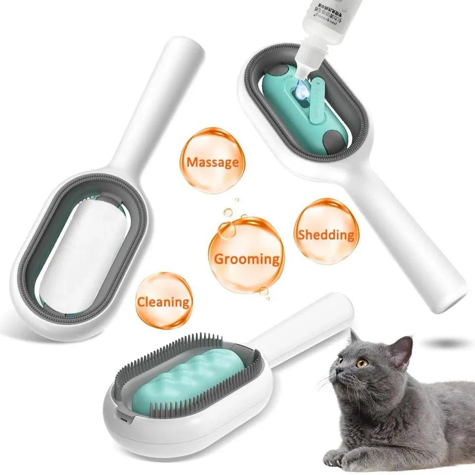 Pet grooming comb with blue handle and built-in cleaning tank for dematting dogs and cats