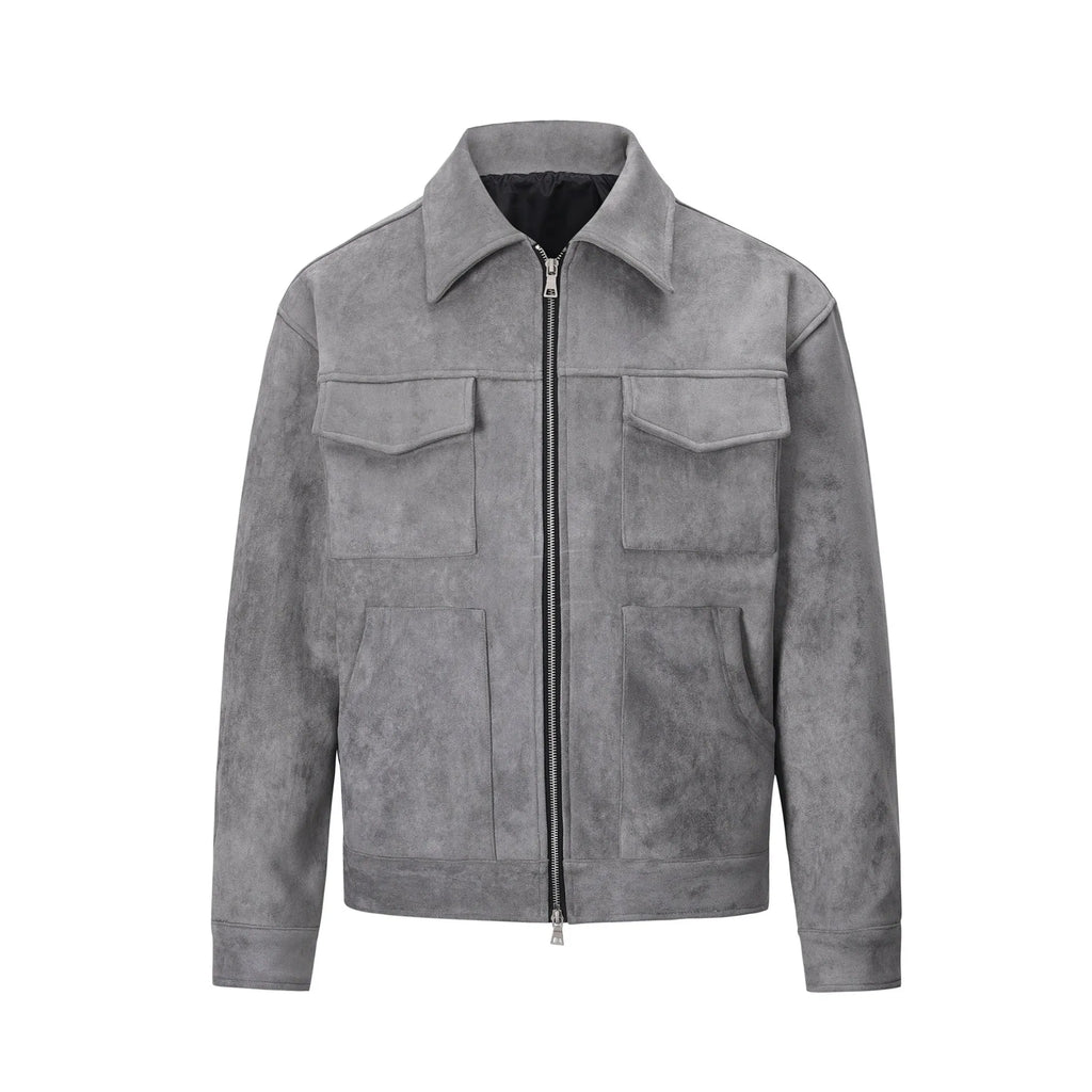 Men's thick zipper jacket with large pockets in slim fit design