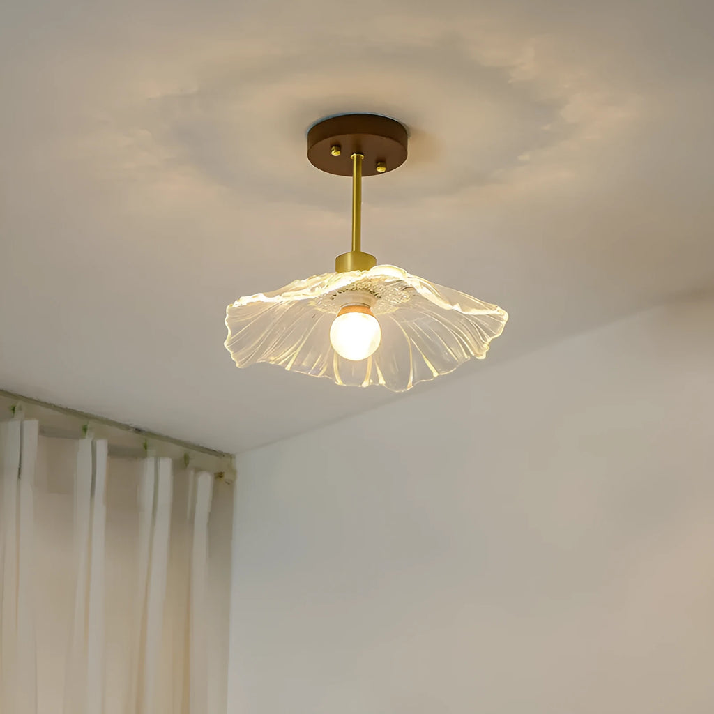 Japanese style walnut wood and brass ceiling lamp with tricolor light for entrance hallway