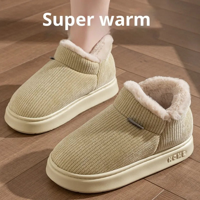 Women's ankle wrap cotton slippers plush upper non-slip EVA sole available in green khaki pink brown gray