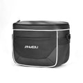 Black 7 inch polyester bicycle bag mounted on folding bike head tube