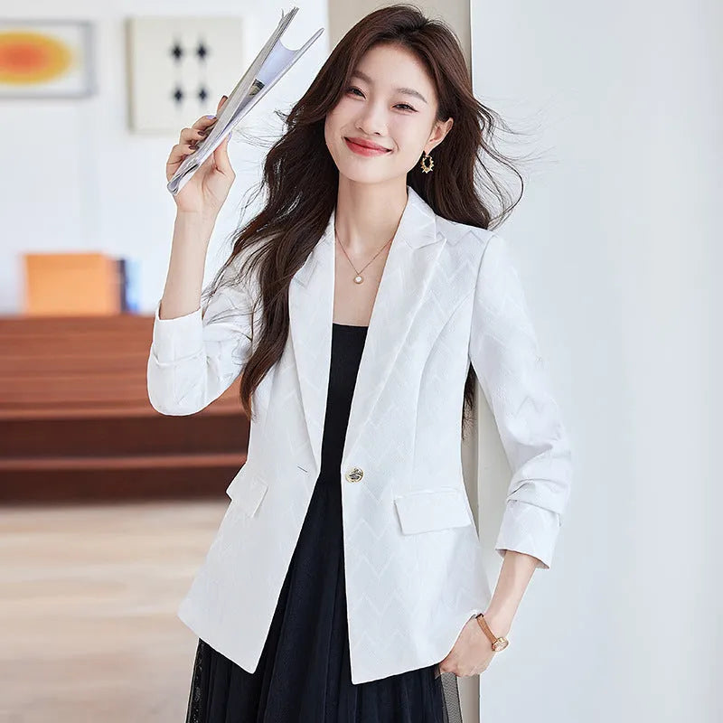 Women's slim fit suit coat in blue, black or white, spandex, non-ironing, regular sleeves, sizes S-4XL