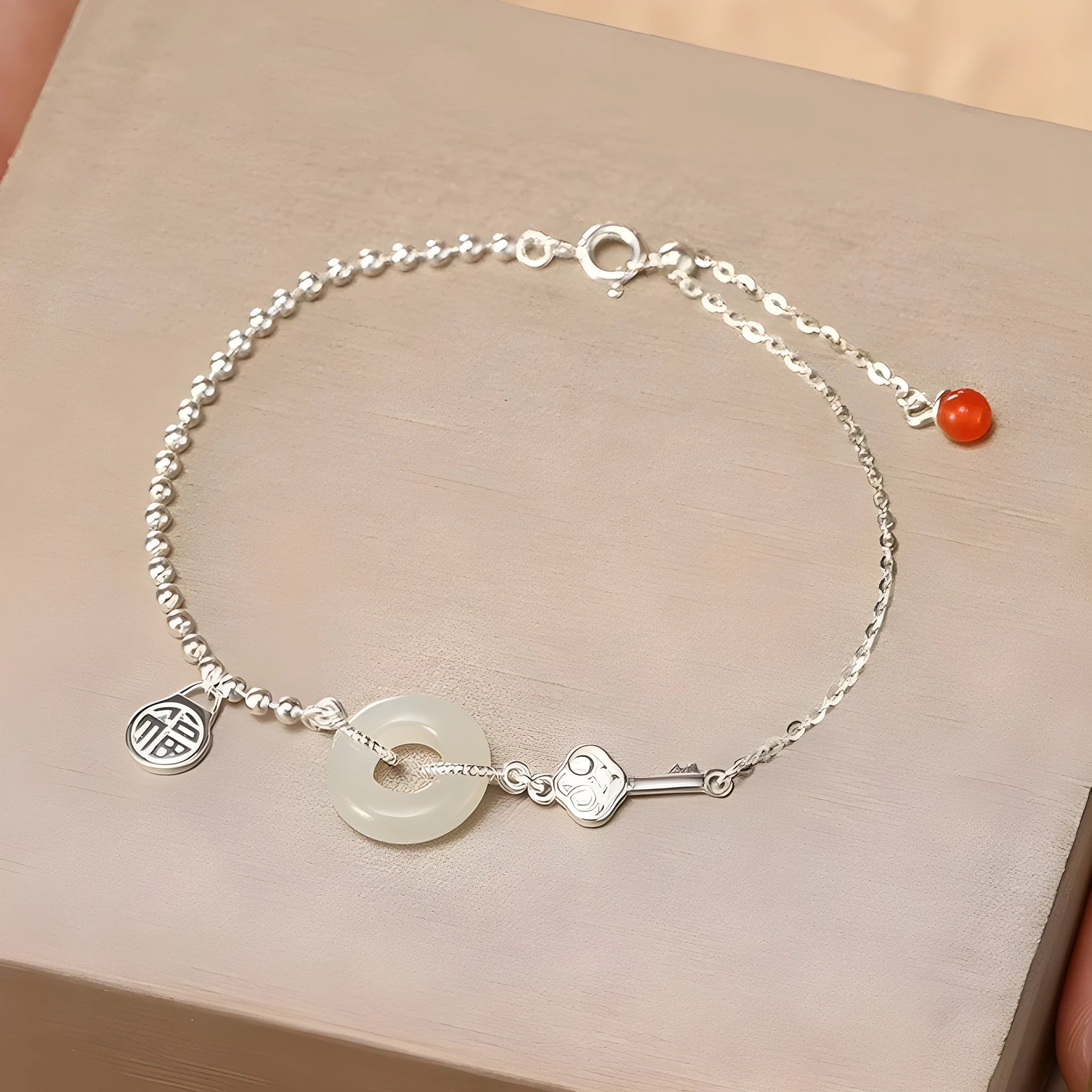 925 silver Hetian jade bracelet with geometry Chinese style design and electroplated finish