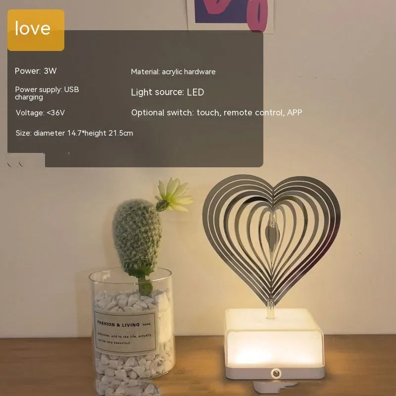 Creative rotating ambience LED night light with 16 colour remote control, acrylic and metal construction