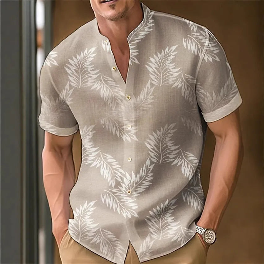 Men's casual printed shirt in polyester fabric on a hanger, showing one of eight available colour codes.