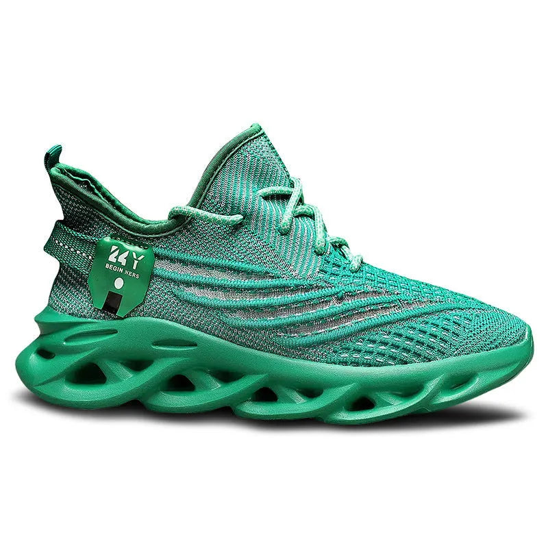 Men's blue mesh casual sneakers with platform sole and stitching details