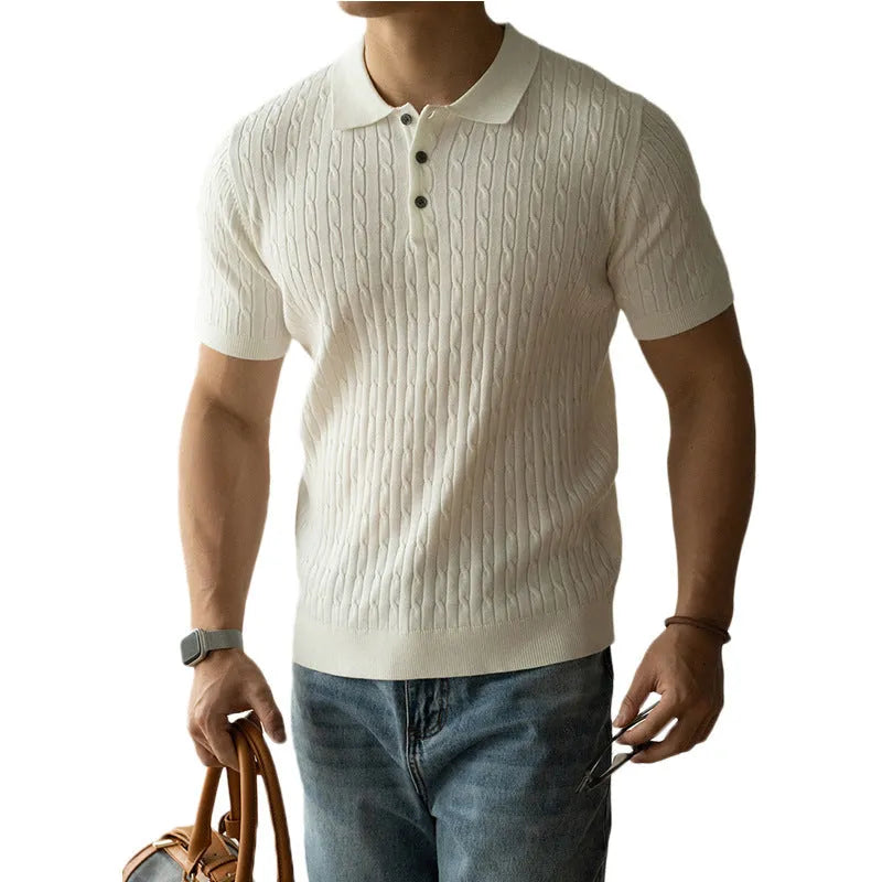 Men's short sleeve business commute top in khaki, black, or white colours with Asian sizing options