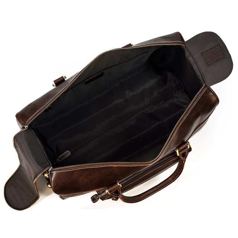 Genuine leather travel bag 20L 46cm x 27cm x 24cm oilskin coffee colour for business travel
