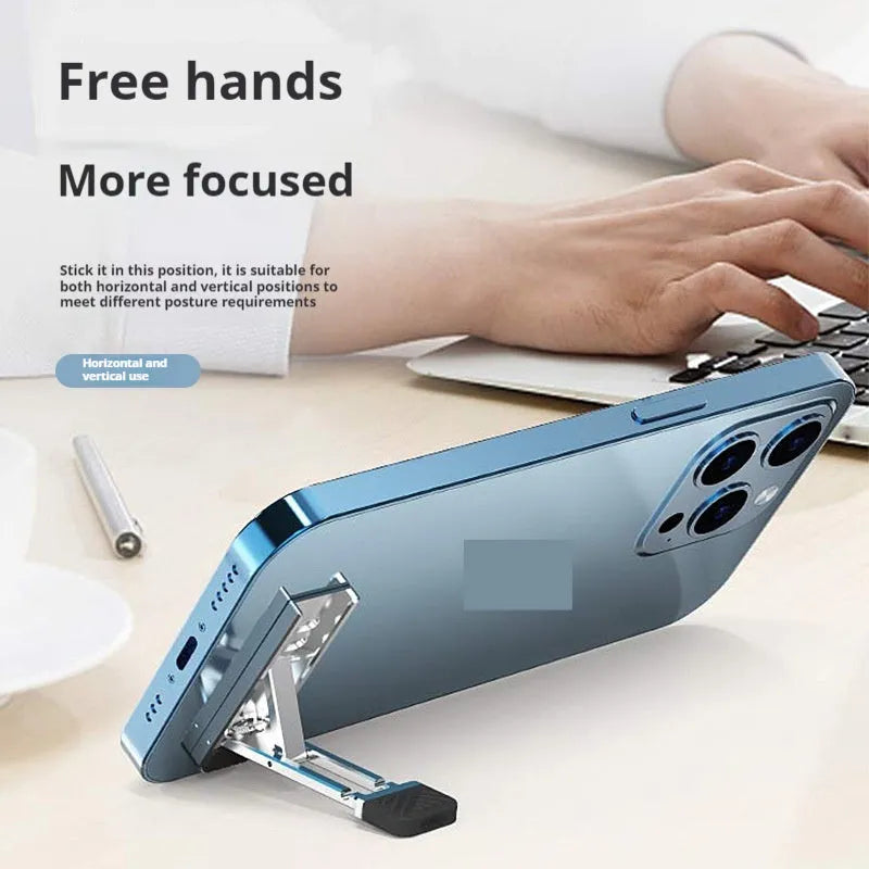 Small silver alloy folding mobile phone holder with horizontal and vertical bracket support
