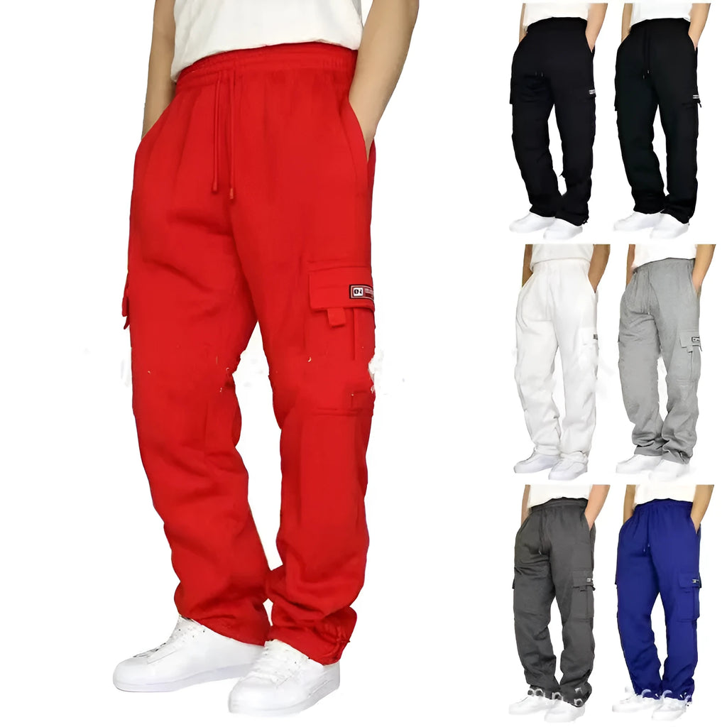 Men's polyester stretch jogger sweatpants with elastic waist drawstring, available in multiple colours for sports and casual wear