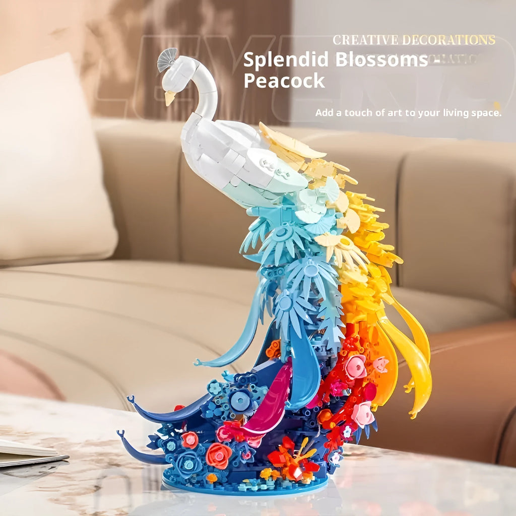 Plastic building blocks toy for Peacock or Swan assembly, small particles, colour box packaging