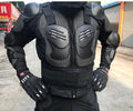 Black motorcycle armour protection jacket with plastic fall protection panels, solid colour, on white background