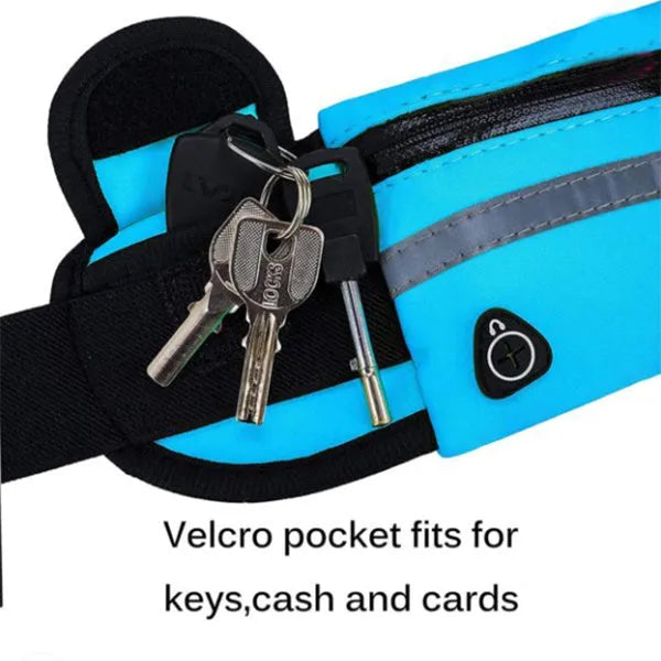 Medium nylon fitness waist bag with zipper pocket in solid colour, size 20x10 cm