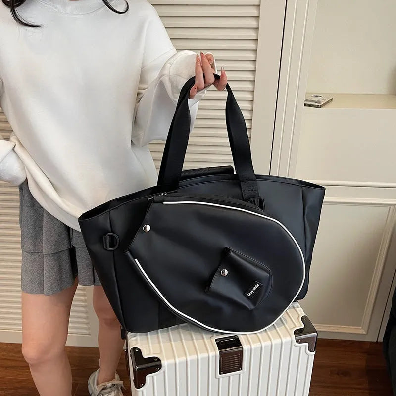 Black one-shoulder casual yoga bag with large capacity for mats