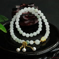 Jade double ring bracelet for women hand-woven Tianshan Cui 6mm beads geometric national style gourd lotus design