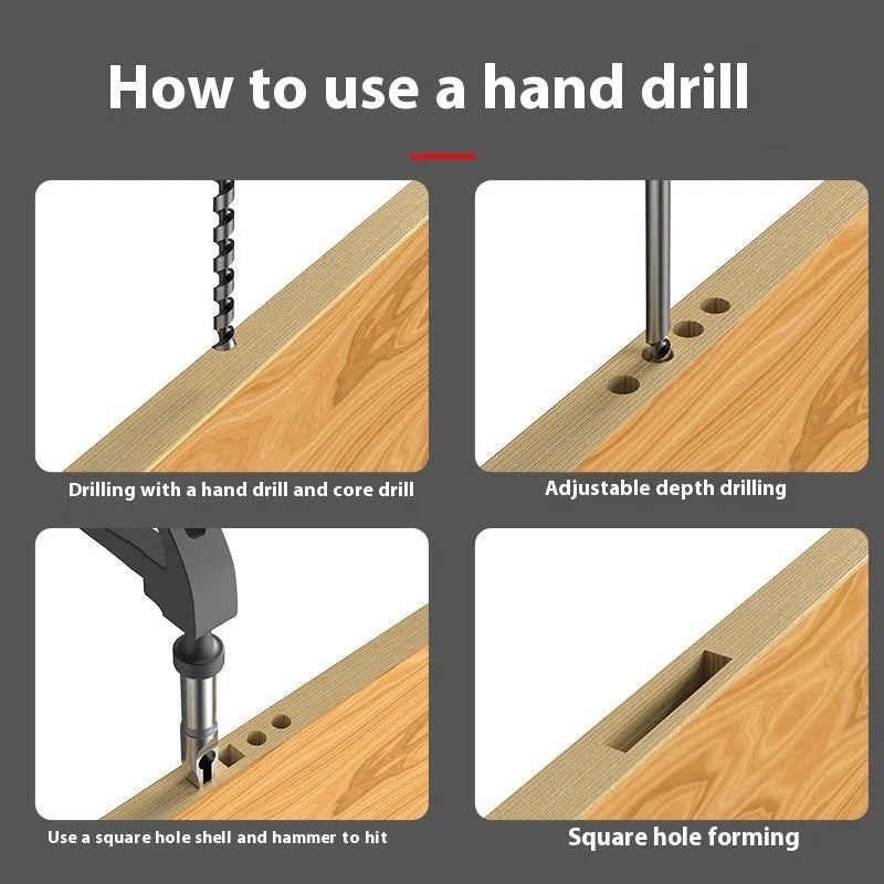 Square hole drill bit and core tapper set for woodworking, 12.7mm carbon steel
