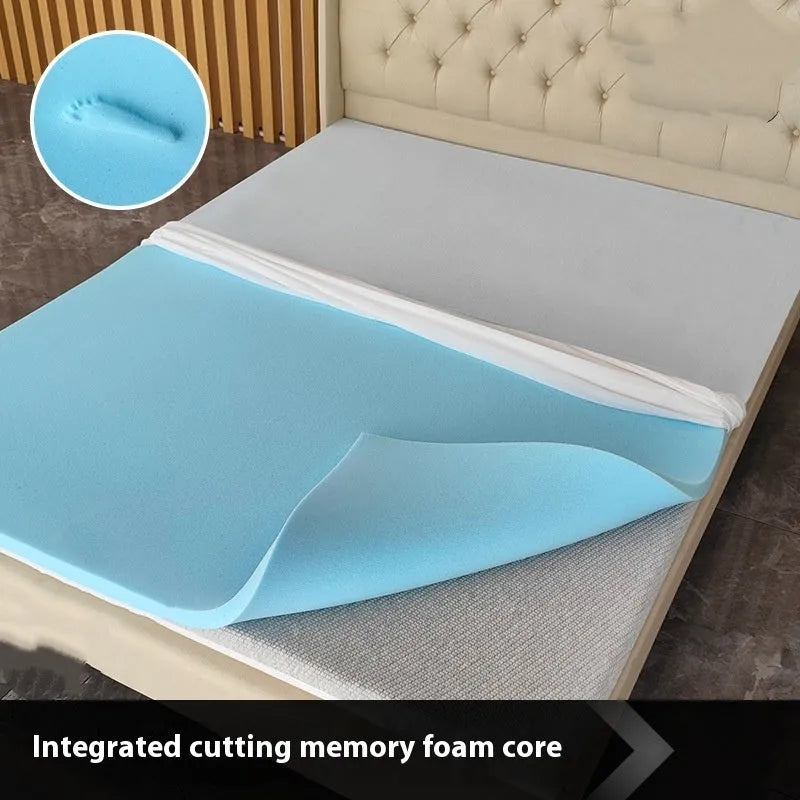 Gel memory cotton slow rebound tatami mattress in multiple sizes and thicknesses on a floor.