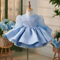 Girls' blue princess party dress with umbrella skirt, polyester blend, height sizes 80cm to 160cm
