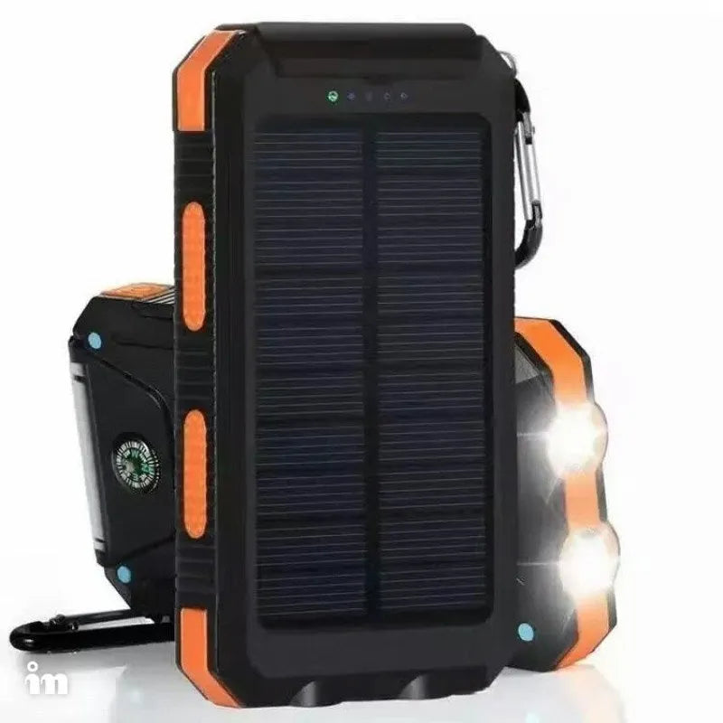 Solar power bank 8000mAh with compass, USB output, PVC silicone shell, black blue orange green