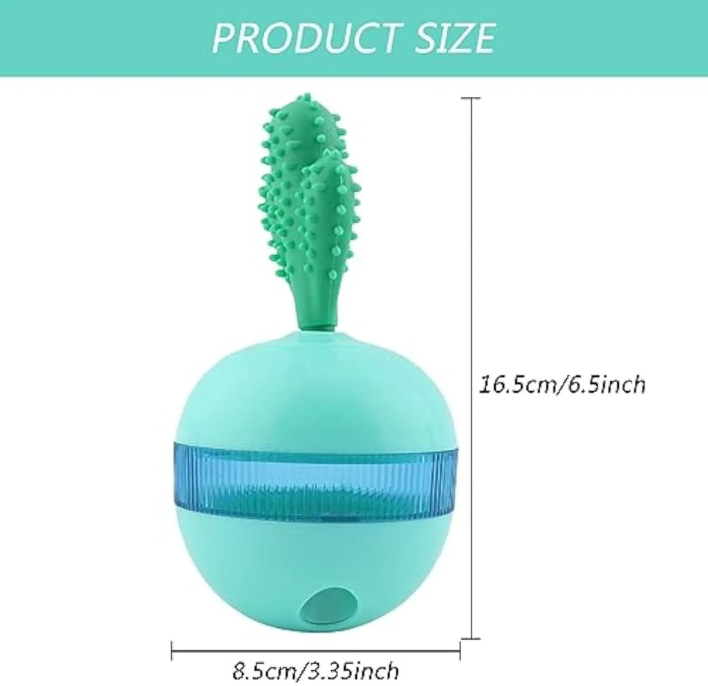 Blue and green durable rubber interactive dog treat dispensing ball toy for medium large dogs