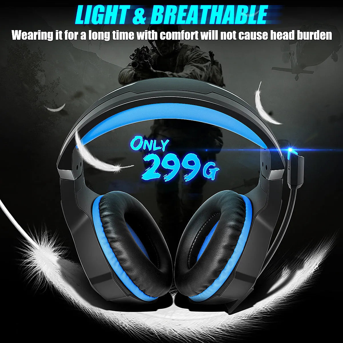 Thunder Wear Luminous gaming headset with LED lights in black and blue colour option
