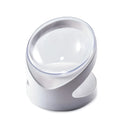 White elevated cat food bowl with ergonomic tilt design for neck protection